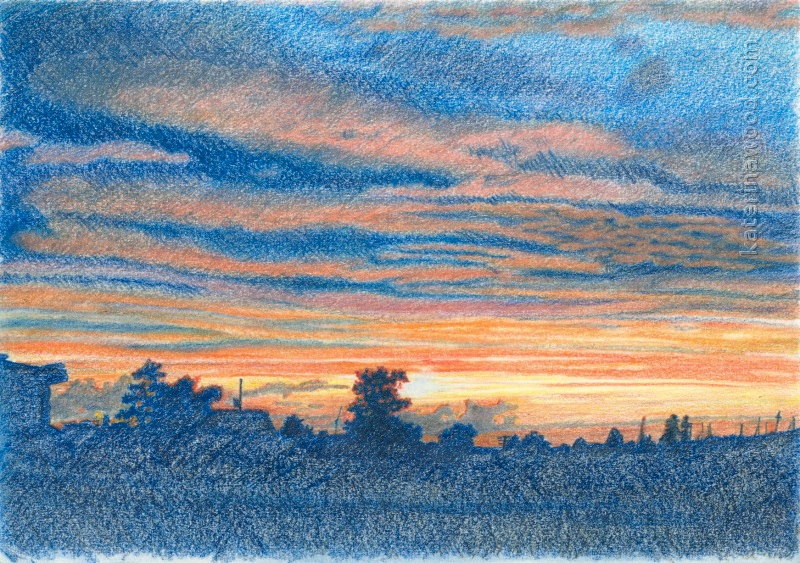 Sunset, . Pencil drawing by Katerina Wood
