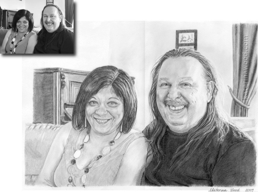 Adam's parents, framed with mount. Pencil drawing by Katerina Wood