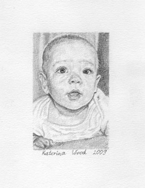 Antonio mini, <b>mini portrait</b>, laminated. Pencil drawing by Katerina Wood