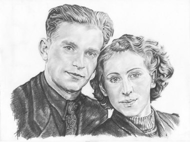 Grandparents in 1954, . Pencil drawing by Katerina Wood