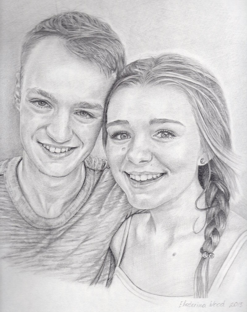 Jo's Childrens, . Pencil drawing by Katerina Wood