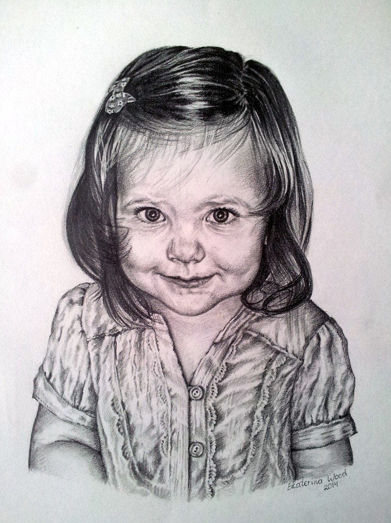 Sveta's daughter, . Pencil drawing by Katerina Wood